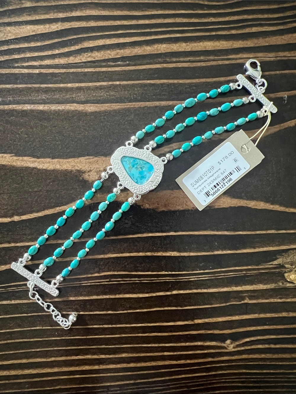 Studio Barse Turquoise and Magnesite Multi-Row Beaded Bracelet with Center Stone - Picture 2 of 6